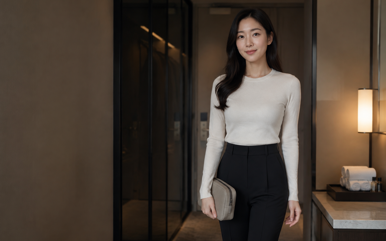 안양 방문 홈케어를 안내하는 젊은 성인 한국 여성 관리사